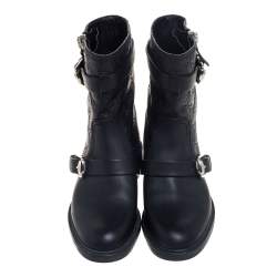 Pre Owned Gucci Black Guccissima Leather Moto Ankle Boots Size 39