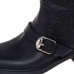 Pre Owned Gucci Black Guccissima Leather Moto Ankle Boots Size 39