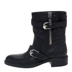 Pre Owned Gucci Black Guccissima Leather Moto Ankle Boots Size 39