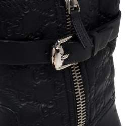 Pre Owned Gucci Black Guccissima Leather Moto Ankle Boots Size 39