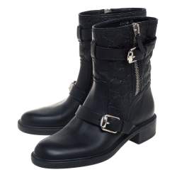 Pre Owned Gucci Black Guccissima Leather Moto Ankle Boots Size 39