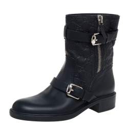 Pre Owned Gucci Black Guccissima Leather Moto Ankle Boots Size 39