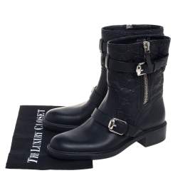 Pre Owned Gucci Black Guccissima Leather Moto Ankle Boots Size 39