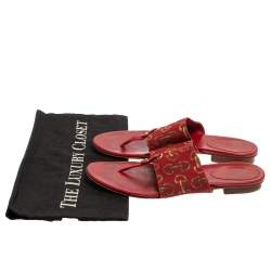 Gucci Red Canvas And Leather Thong Flats Sandals Size 36.5