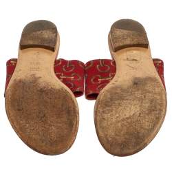 Gucci Red Canvas And Leather Thong Flats Sandals Size 36.5