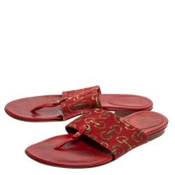 Gucci Red Canvas And Leather Thong Flats Sandals Size 36.5