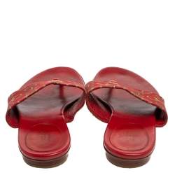 Gucci Red Canvas And Leather Thong Flats Sandals Size 36.5