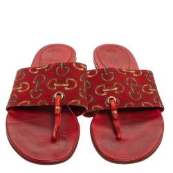 Gucci Red Canvas And Leather Thong Flats Sandals Size 36.5