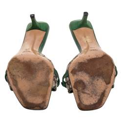 مملوكة مسبقًا Gucci Brown/Beige Canvas And Green Leather Horsebit Slide Sandals Size 41