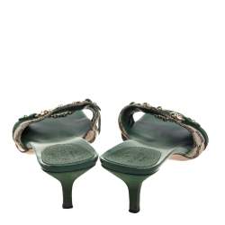 مملوكة مسبقًا Gucci Brown/Beige Canvas And Green Leather Horsebit Slide Sandals Size 41