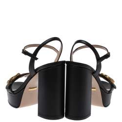 Pre Owned Gucci Black Leather GG Marmont Ankle Strap Sandals Size 35