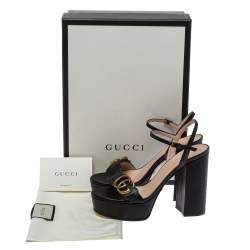 Pre Owned Gucci Black Leather GG Marmont Ankle Strap Sandals Size 35