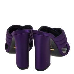 Pre Owned Gucci Purple Satin Webby Quilted Block CrissCross Sandals Size 37.5