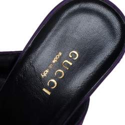 Pre Owned Gucci Purple Satin Webby Quilted Block CrissCross Sandals Size 37.5