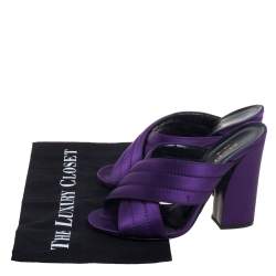 Pre Owned Gucci Purple Satin Webby Quilted Block CrissCross Sandals Size 37.5
