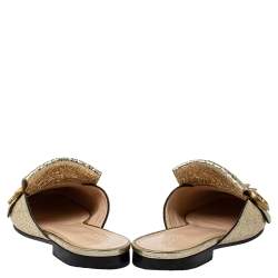 Pre Owned Gucci Metallic Gold Crackle Leather GG Marmont Kiltie Flat Mules Size 37