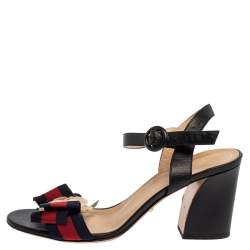 مملوكة مسبقًا Gucci Multicolor Leather And Fabric Web Bow Rose Detail Sandals Size 36.5