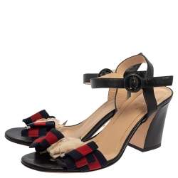 مملوكة مسبقًا Gucci Multicolor Leather And Fabric Web Bow Rose Detail Sandals Size 36.5