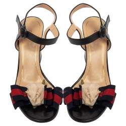 مملوكة مسبقًا Gucci Multicolor Leather And Fabric Web Bow Rose Detail Sandals Size 36.5