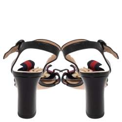 مملوكة مسبقًا Gucci Multicolor Leather And Fabric Web Bow Rose Detail Sandals Size 36.5