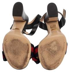 مملوكة مسبقًا Gucci Multicolor Leather And Fabric Web Bow Rose Detail Sandals Size 36.5
