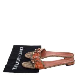 مملوكة مسبقًا Gucci Beige/Brown GG Canvas And Leather Horsebit Slide Sandals Size 39.5