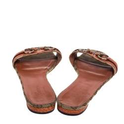 مملوكة مسبقًا Gucci Beige/Brown GG Canvas And Leather Horsebit Slide Sandals Size 39.5
