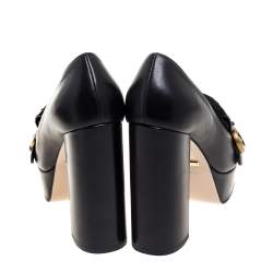 Pre Owned Gucci Black Leather Fringe Marmont GG Pumps Size 35.5