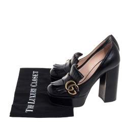 Pre Owned Gucci Black Leather Fringe Marmont GG Pumps Size 35.5