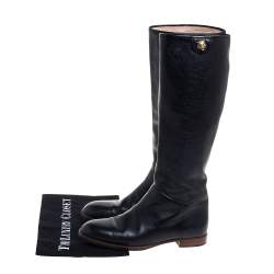 Pre Owned Gucci Black Leather Riding Mid Calf  Boots Size 35.5