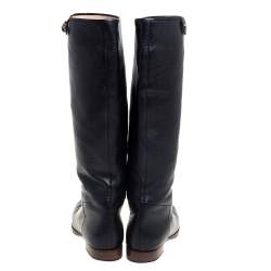 Pre Owned Gucci Black Leather Riding Mid Calf  Boots Size 35.5