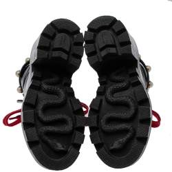 Pre Owned Gucci Black Leather Faux Pearl Embellished Ankle Boots Size 35.5