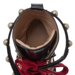 Pre Owned Gucci Black Leather Faux Pearl Embellished Ankle Boots Size 35.5