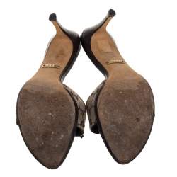 Pre Owned صندل سلايد غوتشي مزين عقدة كانفاس مونوغرامي بني و بيج مقاس 40