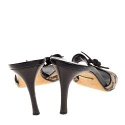 Pre Owned صندل سلايد غوتشي مزين عقدة كانفاس مونوغرامي بني و بيج مقاس 40