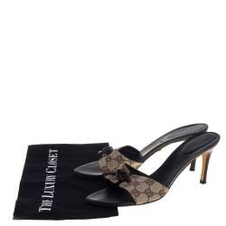 Pre Owned صندل سلايد غوتشي مزين عقدة كانفاس مونوغرامي بني و بيج مقاس 40