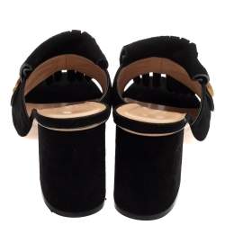 Pre Owned Gucci Black Suede GG Marmont Fringe Slide Sandals Size 37.5