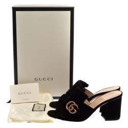 Pre Owned Gucci Black Suede GG Marmont Fringe Slide Sandals Size 37.5