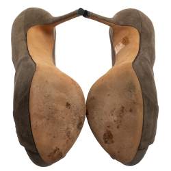 Pre Owned Gucci Dark Grey Suede Bow Peep Toe Pumps Size 39