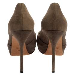 Pre Owned Gucci Dark Grey Suede Bow Peep Toe Pumps Size 39