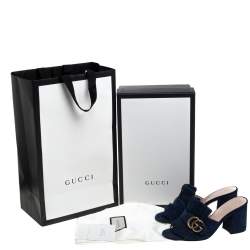 مملوكة مسبقًا صندل سلايد غوتشي مارمونت جي جي مزين شراشيب سويدي أزرق كحلي مقاس 35.5