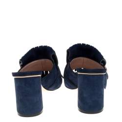 مملوكة مسبقًا صندل سلايد غوتشي مارمونت جي جي مزين شراشيب سويدي أزرق كحلي مقاس 35.5