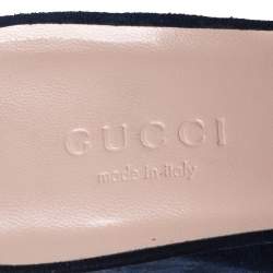 مملوكة مسبقًا صندل سلايد غوتشي مارمونت جي جي مزين شراشيب سويدي أزرق كحلي مقاس 35.5