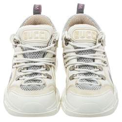 Gucci White Mesh And Leather Logo Embossed Flashtrek Sneakers Size 38