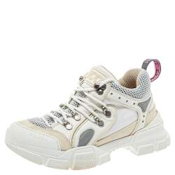 Gucci White Mesh And Leather Logo Embossed Flashtrek Sneakers Size 38