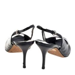 Pre Owned صندل غوتشي جلد أسود لامع مفتوح مقاس 39