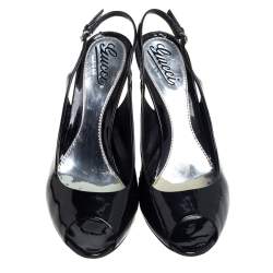 Pre Owned صندل غوتشي جلد أسود لامع مفتوح مقاس 39