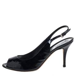 Pre Owned صندل غوتشي جلد أسود لامع مفتوح مقاس 39