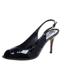 Pre Owned صندل غوتشي جلد أسود لامع مفتوح مقاس 39