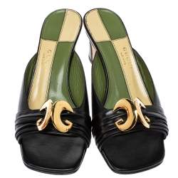 مملوكة مسبقًا صندل سلايد غوتشي يوساغي جلد أسود مقاس 39.5